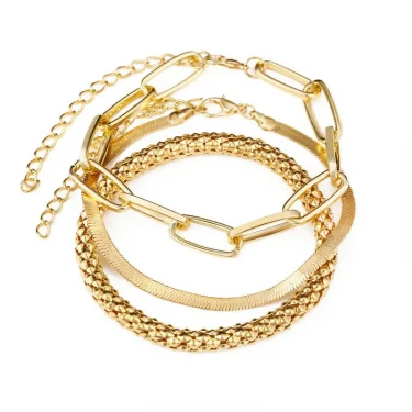 Bohemian Metal Chain Bracelet Set For Women Geometric Gold Color Thick Link Chain Open Bangle Female Fashion Jewelry 4