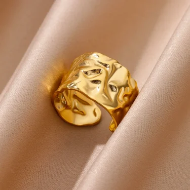 Irregular Geometric Chunky Opening Rings for Women Stainless Steel Gold Color Wedding Ring Aesthetic Fashion Jewelry Party Gift 5