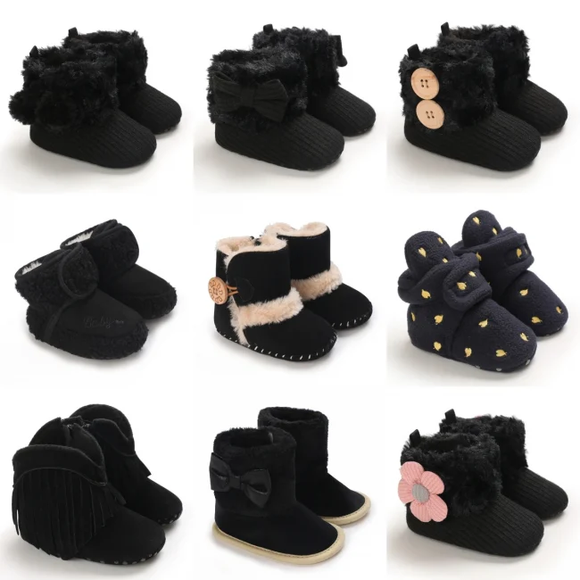 Baby Autumn And Winter Boots Girls And Boys Black Warm Shoes Black Fashionable Toddler's First Step Children's Shoes 0-18M 1