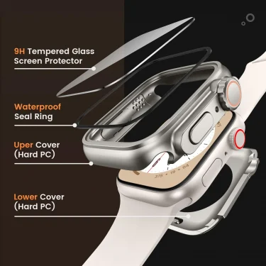 Tempered Glass+Cover For Apple Watch case 45mm 44mm 41mm 40mm Accessorie Screen bumper Protector for iwatch serie 9 8 7 6 SE 5 4 2
