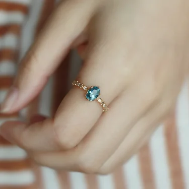 LAMOON Natural Topaz Rings For Women Gemstone Ring Blue Topaz 925 Sterling Silver K Gold Plated Wedding Engagement RI178 3