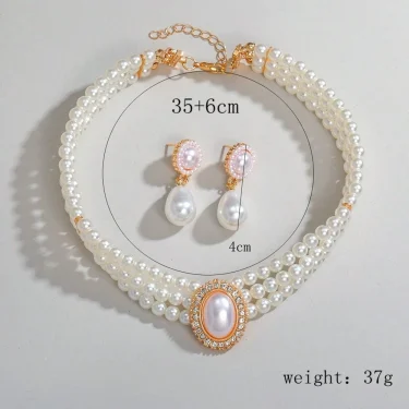 New Bride Jewelry Set Fashion Elegant Rhinestone Imitation Pearl Beaded Neck Chain Necklace For Women Wedding Accessories 3