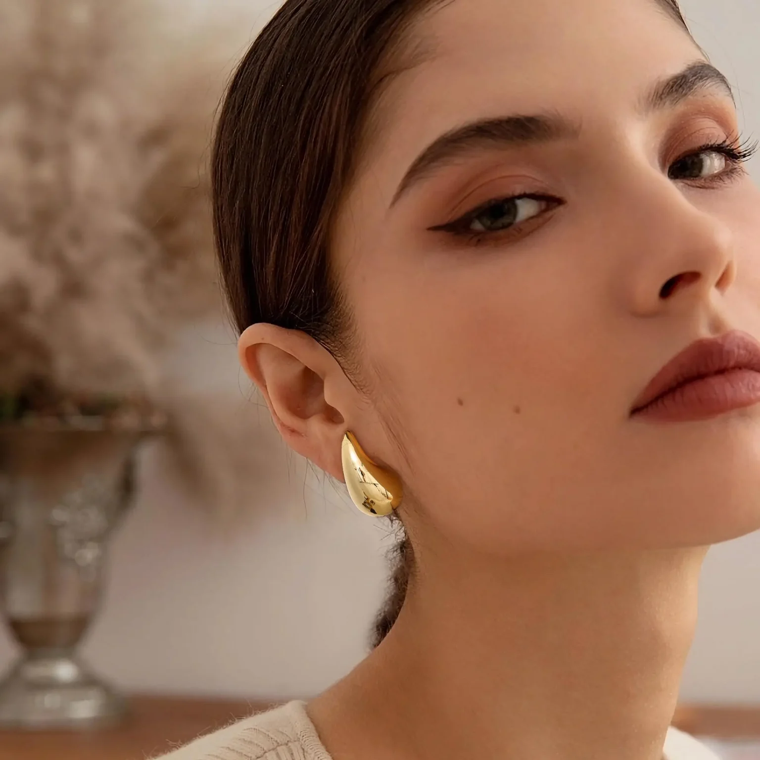 Shevalue Women Gold Teardrop Earrings Lady Chunky 14K Gold Plated Simple Water Drop Shape Earrings with 925 Sterling Silver Post 4