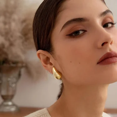 Shevalue Women Gold Teardrop Earrings Lady Chunky 14K Gold Plated Simple Water Drop Shape Earrings with 925 Sterling Silver Post 4