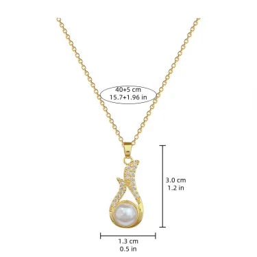 Micro-paved Gorgeous Stainless Steel Charm Fox Tail Fox Pearl Necklace Earrings Set Classic Girls Party Gift 6