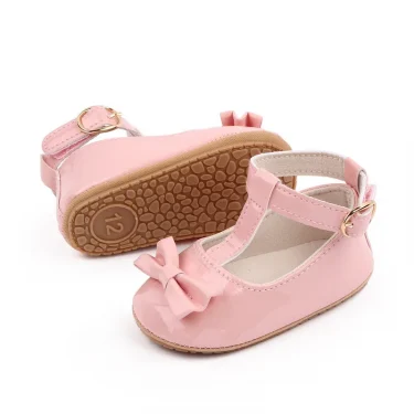 Meckior New Baby Girls Shoes Princess Choreography Cute Bow PU Anti-slip Soft Rubber Bottom First Walker Toddler Crib Shoes 4