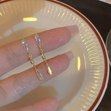 Korean Long Tassel Zircon Dangle Earrings for Women Luxury Full Rhinestone Gold Color Drop Earrings Wedding Party Jewelry Gift 1