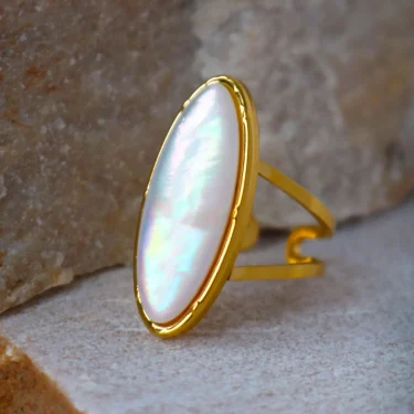 Oval Natural Shell Vintage Rings for Women Stainless Steel Temperament Exaggeration Metal RingChunky Jewelry Jewelry Gift 1