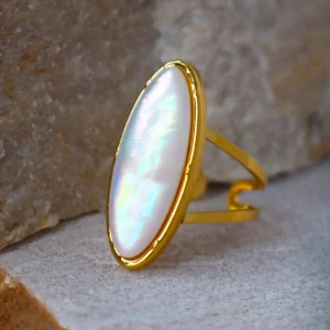 Oval Natural Shell Vintage Rings for Women Stainless Steel Temperament Exaggeration Metal RingChunky Jewelry Jewelry Gift 1