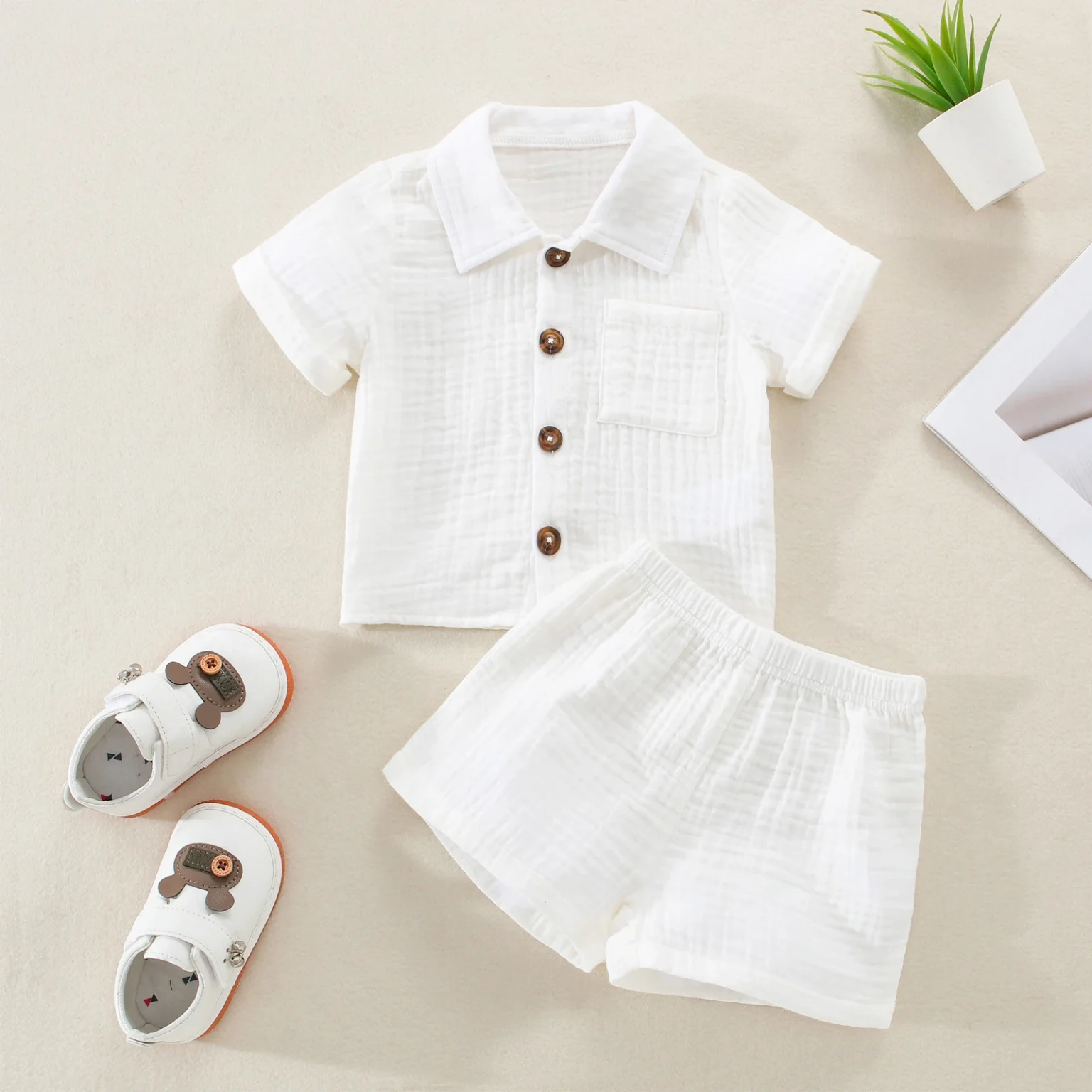 Pudcoco Toddler Newborn Baby 2Pcs Summer Outfits, Short Sleeve Button Down Lapel Shirt + Shorts Set 0-3T 3