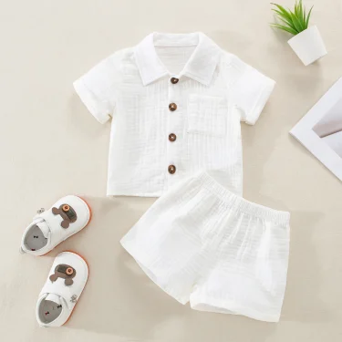 Pudcoco Toddler Newborn Baby 2Pcs Summer Outfits, Short Sleeve Button Down Lapel Shirt + Shorts Set 0-3T 3
