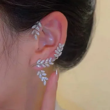 Exquisite Sparkling Zircon Leaves Ear Cuff Stud Earring for Women Silver Color Cubic Zirconia Earrings Party Jewelry 5