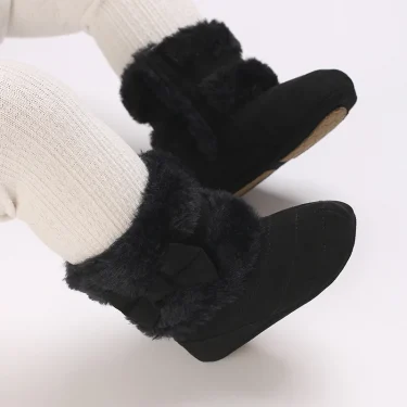 0-18M baby shoes Girls winter plush comfort snow boots cute bow cotton shoes baby soft soled non-slip toddler shoes 2