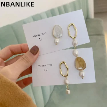 New Vintage Asymmetrical Pearl Dangle Drop Earrings Gold Color S925 Needle Stud Earring Women Jewelry 1