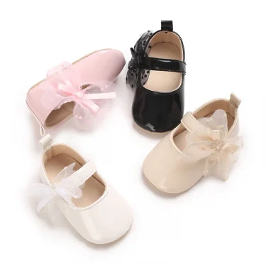 0-18M Lace Bow Mary Jane Spring Baby Shoes PU Soft Sole Non-Slip Newborn Girl Shoes First Walkers Princess Bowknot Baby Prewalke 1