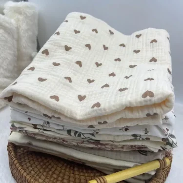 Baby Blanket Newborn Swaddle Wrap Muslin Cotton Diaper Swaddle New Born Towel Crinkle Fabric Stroller Cover 85x65cm 3