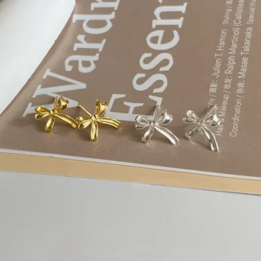 BF CLUB 925 Sterling Silver Earrings For Women Trendy Gold Bow Earring Fine Jewelry Prevent Allergy Party Accessories Gift 6