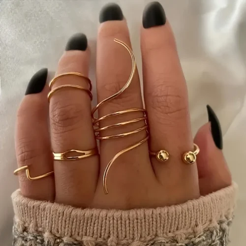 5 Pieces of Minimalist, Fashionable, Irregular Gold Women's Ring Set, Finger Ring, Fashionable Girl Jewelry Gift 1