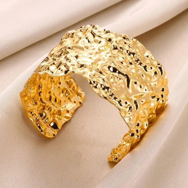 Classic Wrinkle Texture Openning Bangle Bracelet For Women Exquisite Cuff Bracelet Stainless Steel Hand Ornament Punk Jewelry 2