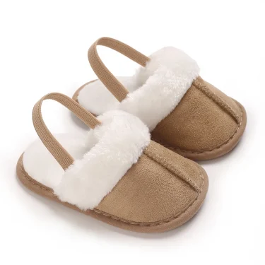 Winter Baby Slippers Fluffy Baby Boy Girl Sandals Cute Flower Embroidery Soft Non-slip Sole Toddler First Toddler Baby Shoes 3