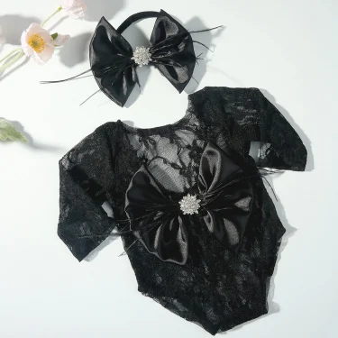 Ylsteed Newborn Lace Romper Photography Outfit Baby Girl Back Big Bow Costume for Photoshoot Infant Picture Props 4