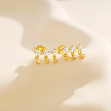 Aide 925 Sterling Silver Single Row Mini Zircon Dangling Piercing Stud Earrings For Women K Gold Simple Elegant Fine Jewelry 4
