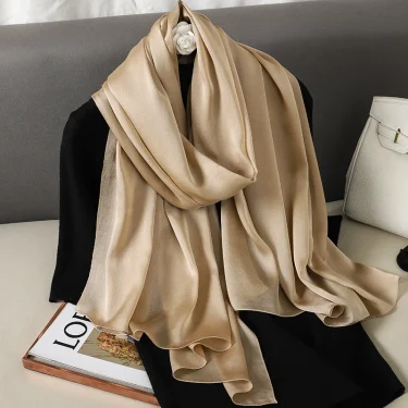 90*180cm Fashion Luxury Solid Color Silk Scarf Women Soft Smooth Scarves Head Wrap Hijab Outdoors Muffler Long Shawl Beach Towel 1