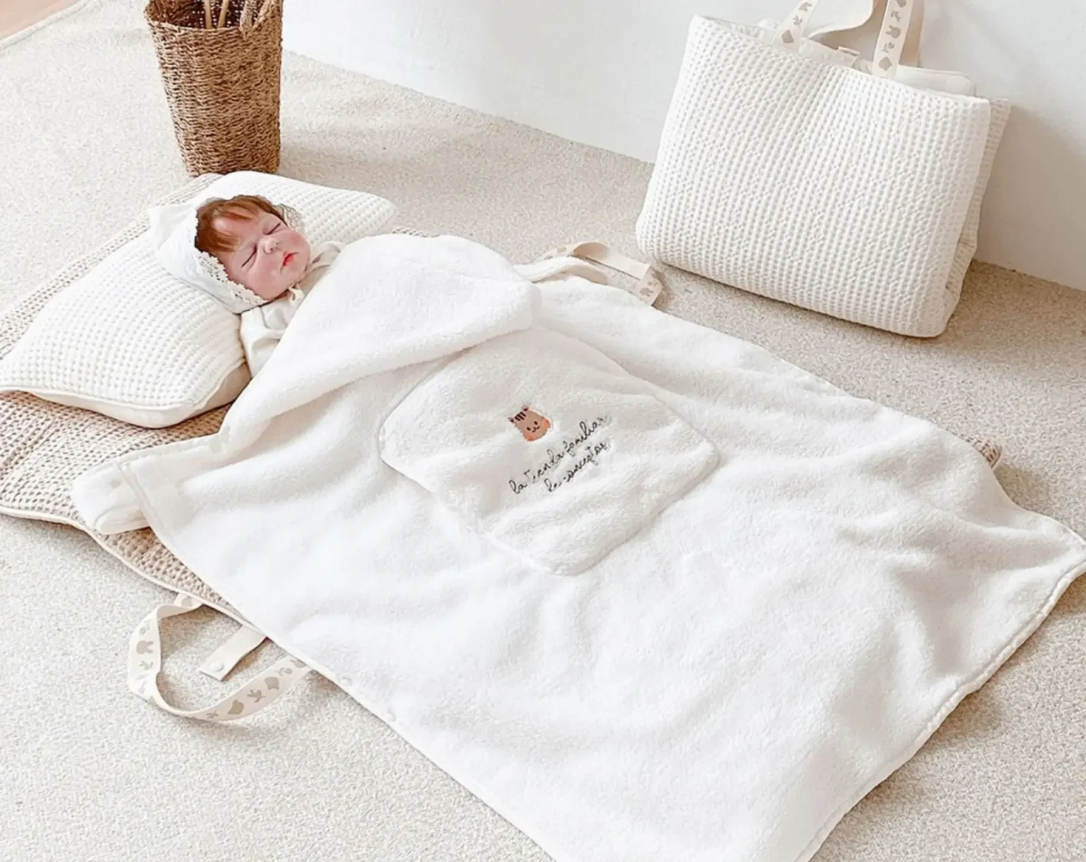 Baby Stroller Windproof Blanket Newborn Swaddle Wrap Coral Fleece Cover Bear Bunny Winter Out Blankets Infant Sleeping Bag Quilt 5