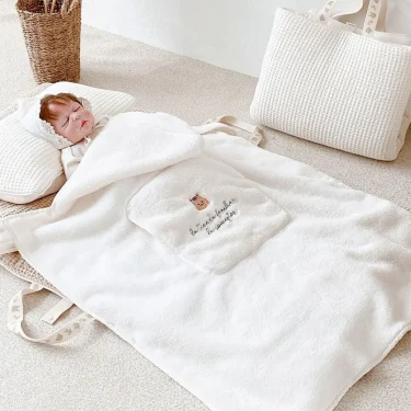 Baby Stroller Windproof Blanket Newborn Swaddle Wrap Coral Fleece Cover Bear Bunny Winter Out Blankets Infant Sleeping Bag Quilt 5