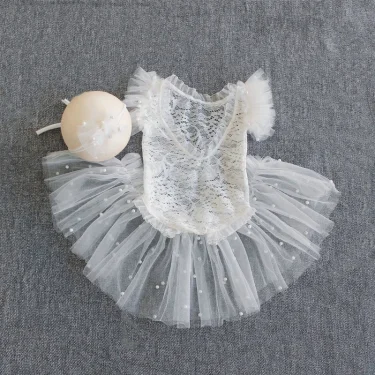 Lace Romper Newborn Photography Props Dress Girl Accessories Headband Photo Suit Baby Costume Infant Birth Outfit Summer 0 Month 2