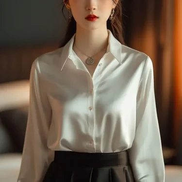 Summer Autumn Silk Satin Shirts Women 2024 Vintage Blouse Long Sleeve Button Down Shirt Office Lady Tee Top Ladies Casual Shirt 4