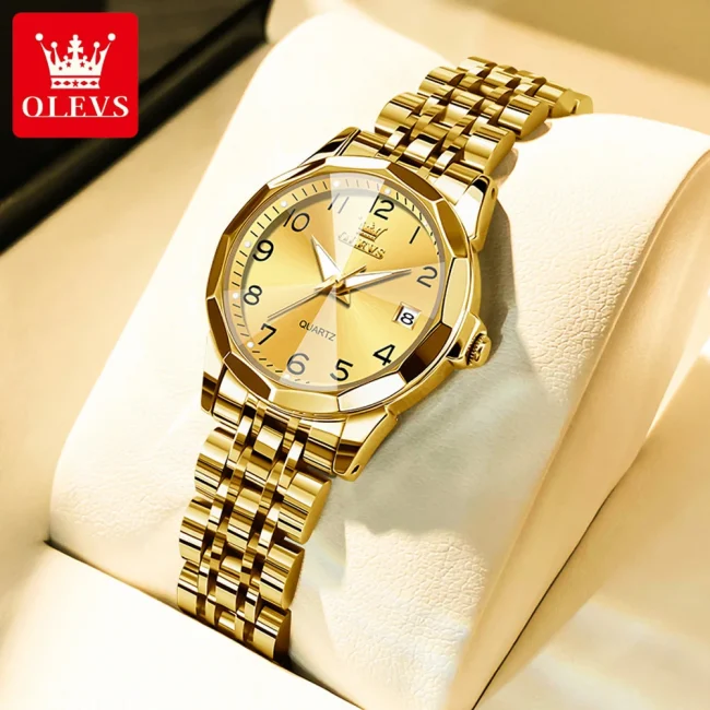 OLEVS sell well Quartz Watch for Women Rhombus Mirror Solid Stainless steel Date Digital Dial Waterproof Elegant Bracelet Watch 2