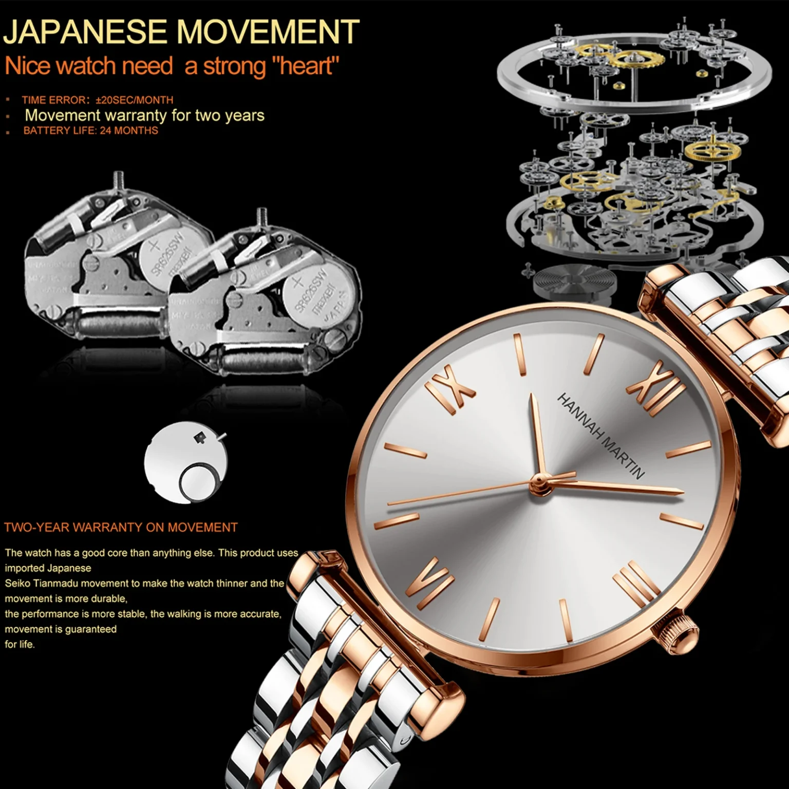 Luxury Fashion Rose Gold Stainless Steel Women Watch Elegent Japan Movement Quartz Wristwatch Simple Round Dial Waterproof Watch 3