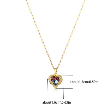 Top Luxury Colorful Crystal Ocean Heart Pendant Necklace For Women Trendy 316L Stainless Steel Jewelry Female Wedding Neck Chain 6