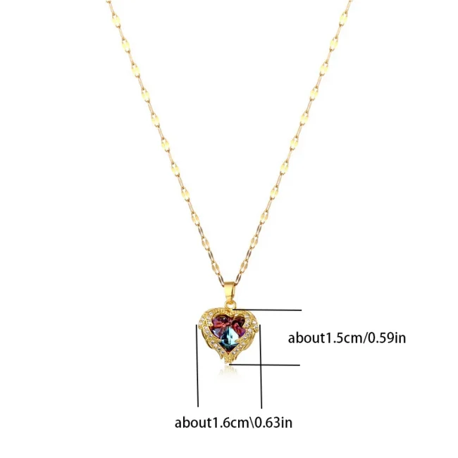 Top Luxury Colorful Crystal Ocean Heart Pendant Necklace For Women Trendy 316L Stainless Steel Jewelry Female Wedding Neck Chain 6