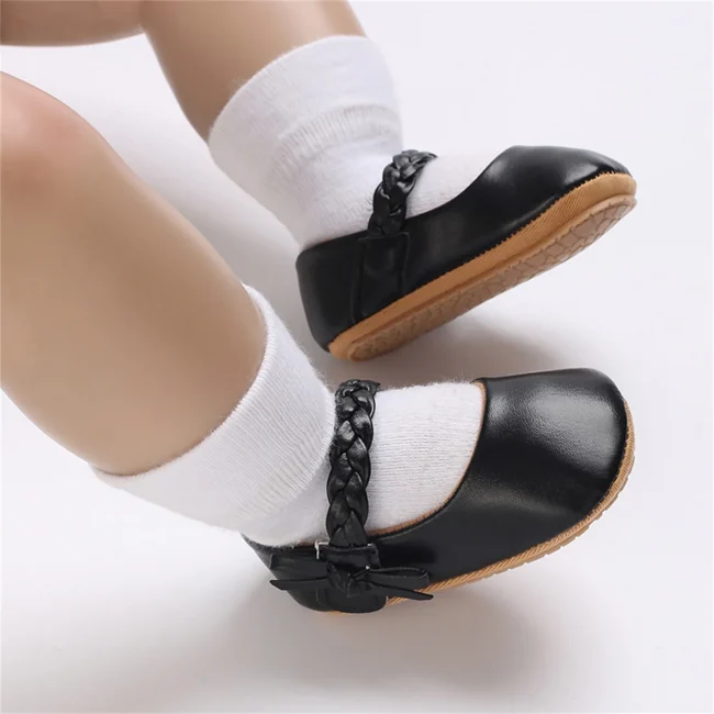 Baby Girls Shoes, Soft Sole PU Leather Bow Crib Shoes Non-slip Flats Toddler Shoes 0-18M 6