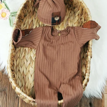 Ylsteed Newborn Photography Clothes Baby Boy Patchwork Jumpsuit Hat Set Baby Photography Props Newborn Shooting Outfit 4