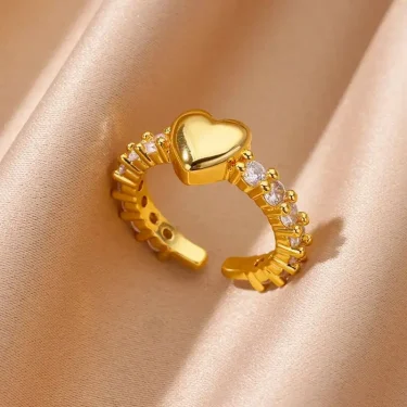 Fashion Zircon Heart Rings for Women Stainless Steel Gold Color Adjustable Wedding Couple Ring Aesthetic Jewelry bague femme 2