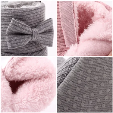 Baby Ankle-covered Boots Cute Bowknot Warm Lining Winter Infant First Walking Shoes for Baby Girls Soft Cotton Sole Baby Likes 6