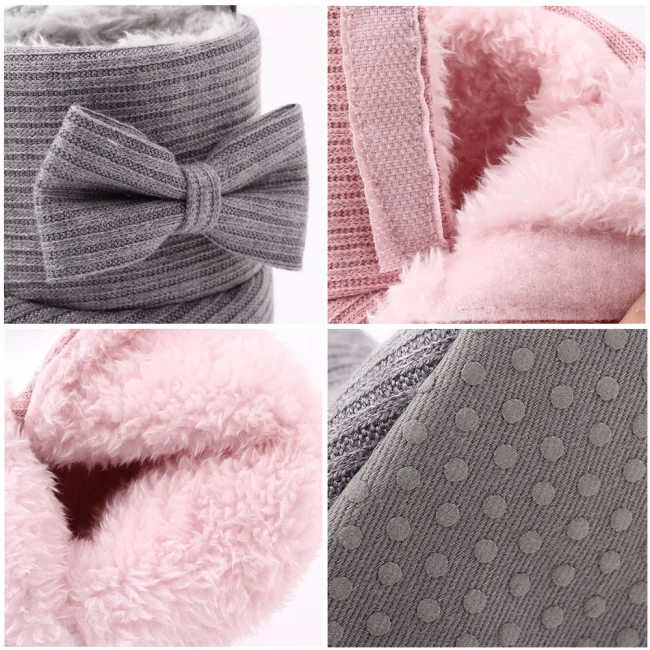 Baby Ankle-covered Boots Cute Bowknot Warm Lining Winter Infant First Walking Shoes for Baby Girls Soft Cotton Sole Baby Likes 6