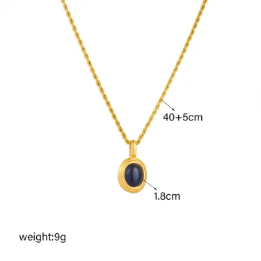 DIEYURO 316L Stainless Steel Oval Black White Stone Pendant Necklace For Women Girl New Trend Clavicle Chain Jewelry Gift Party 6