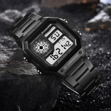 PANARS Top Luxury Stainless Steel Strap Sport Watches Men Waterproof Back Light Digital Wristwatch Male Alarm Trendy and Fashion 4