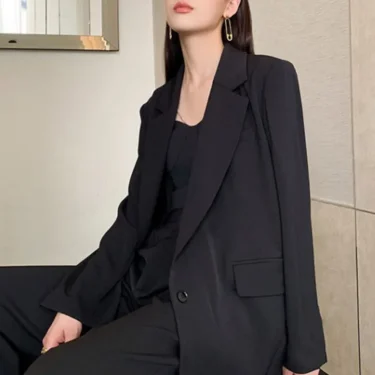 Casual Long Sleeve Suit Jacket Blazer Office Lady Spring Autumn Fashion Elegant Solid Blazer Outerwear Coat For Women 2025 Black 2