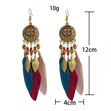 Bohemian Vintage Jewelry For Women 2025 Trendy Carved Leaf Feather Tassel Long Earrings 5