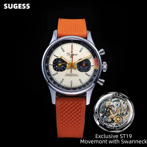 Sugess Pilot Watch ST19 Origin Movement Swanneck Wristwatch Mechanical Chronograph Sappire Crystal Military Limited Racing 1963 1