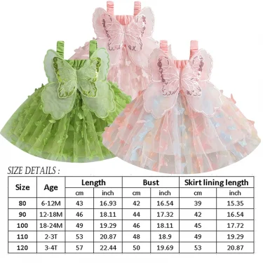 Toddler Baby Girls Dress 3D Butterfly Ruched Sleeveless Layered Cami Dress Summer Casual Clothes Princess Dress 6