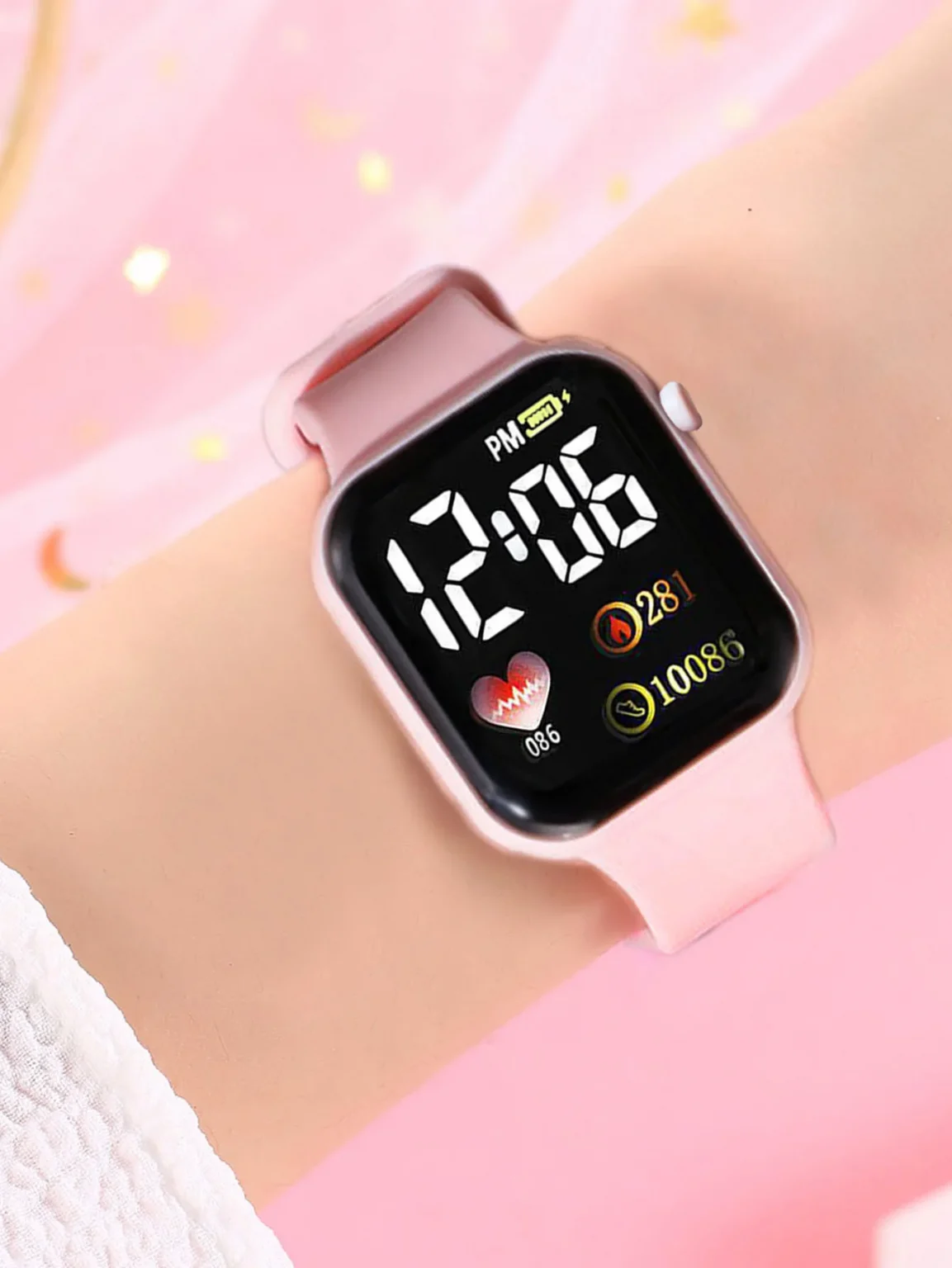 Leisure sports pink silicone rectangular women's electronic watch gift watch set for friends 3