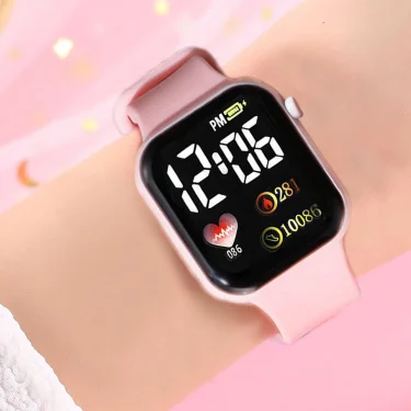 Leisure sports pink silicone rectangular women's electronic watch gift watch set for friends 3