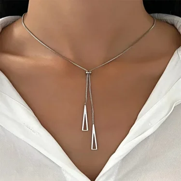 Metal Style Silver Color Triangle Pendant Necklace Fashionable Simple Charm Y Lariat Necklaces for Women Boho Minimalist Jewelry 1