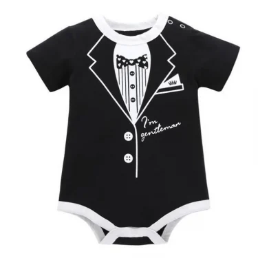 Newborn Baby Clothing Summer Gentleman Rompers 0-12M Infnat Boys Cotton Jumpsuit Male Bebe Body Clothes Tie Print Short Sleeve 4